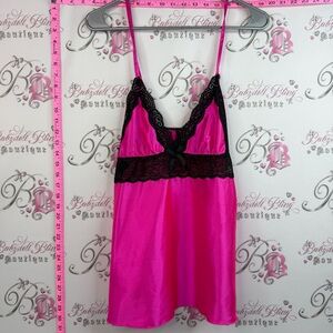 Seven til midnight tank top camisole neon Hot Pink Satin Lace-Trim Tank Chemise